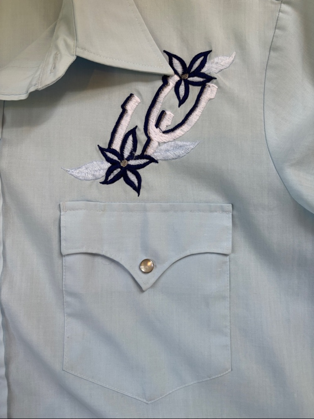 Chute#1 Vintage Light Blue Embroidered Western-Style Men's Button-Down Shirt - Picture 5 of 10